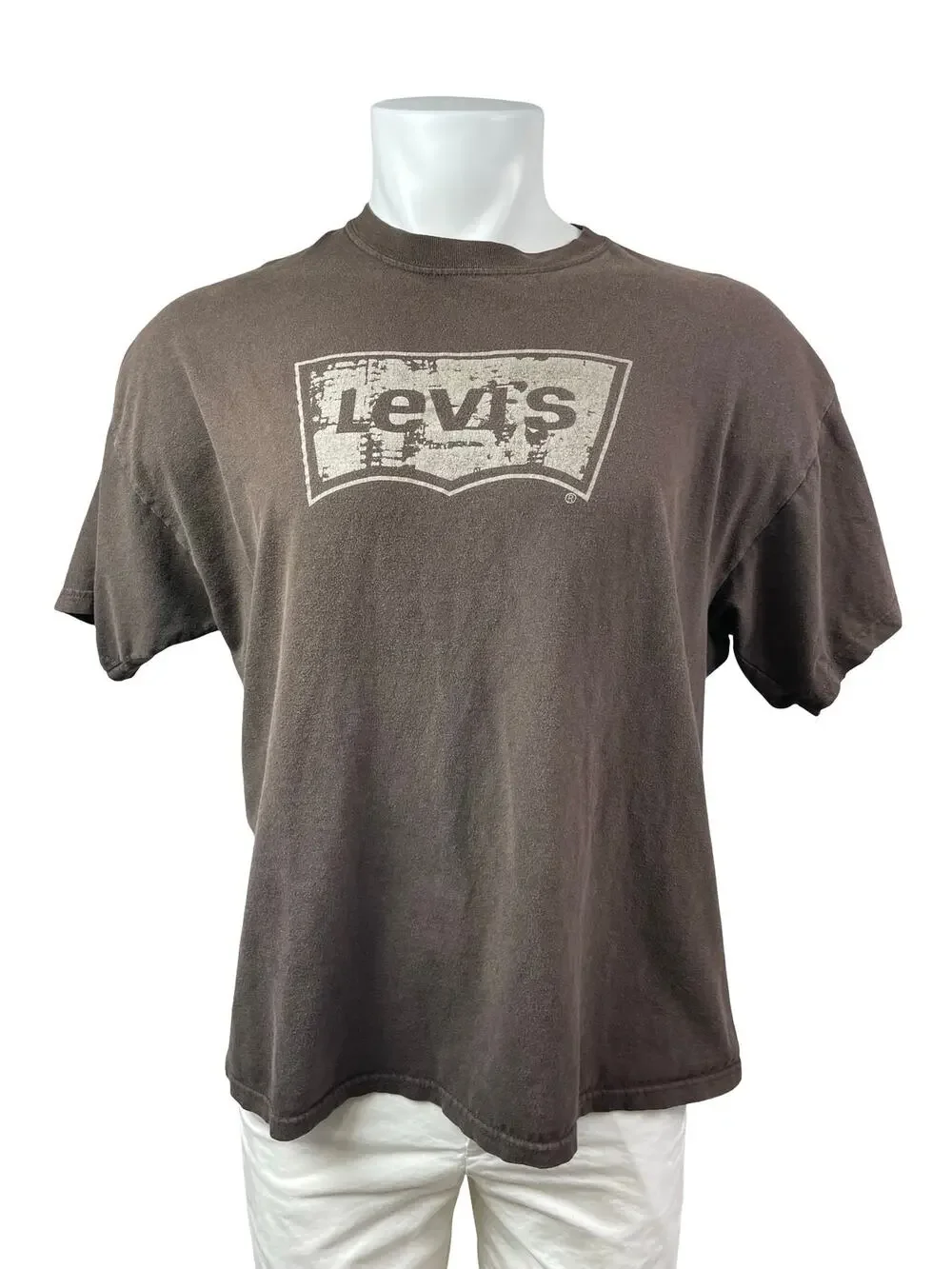 Levi's Men's Brown Logo Short Sleeve Crew Neck Y2k Basic T Shirt Tee Top Size XL